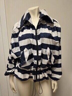 Zara Oversized Striped Windbreaker Funnel Neck Jacket With Hidden Hood XS
